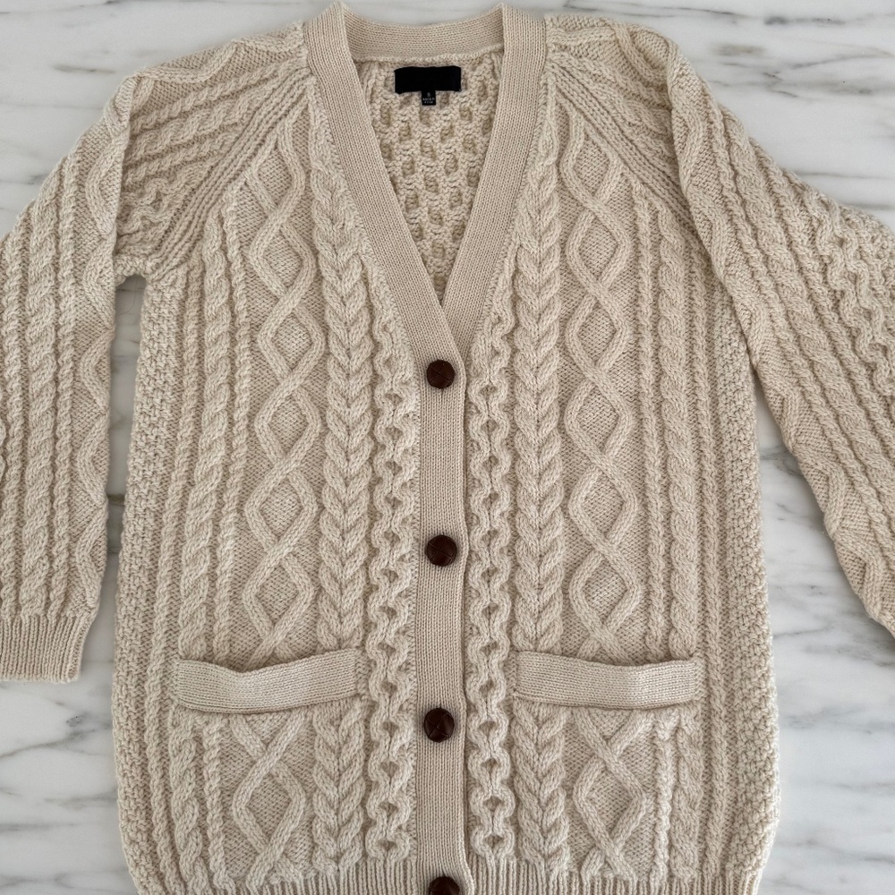 Nili Lotan 100% Wool Cable Knit Long Cardigan – Made in Peru – Size S